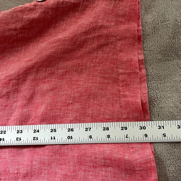 TAHARI 100% Linen Tunic Top Muted Red Split V  Lagenlook Boho Casual Plus Size - Picture 11 of 11